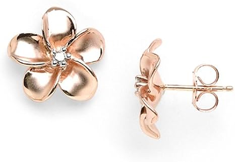 Amazon.com: Plumeria Earrings with Diamonds in 14K Rose Gold - 13mm: Stud Earrings: Clothing