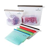 Reusable Silicone Food Storage Bags Set of 6 - LARGE Size 50 OZ Small Size 30 OZ Airtight Zip Seal Bags Keep Your Food Fresh Bag For Cooking, Sous Vide, Lunch, Snack, Sandwich, Freezer