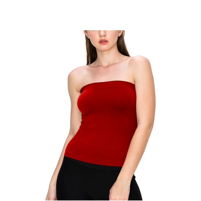 R&N FASHIONS Womens Bandeau Vest Top Strapless Boob Tube Bra Off Shoulder Sleeveless Elastic Fit Viscose Fabric Comfortable Layering Summer Wear (red, 16-18)