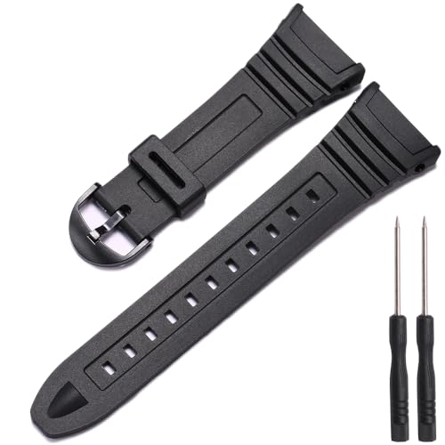 Replacement Watch Strap Band Compatible with Casio Men's W-96H W96H-1BV Sport Watch Band Black Rubber Strap