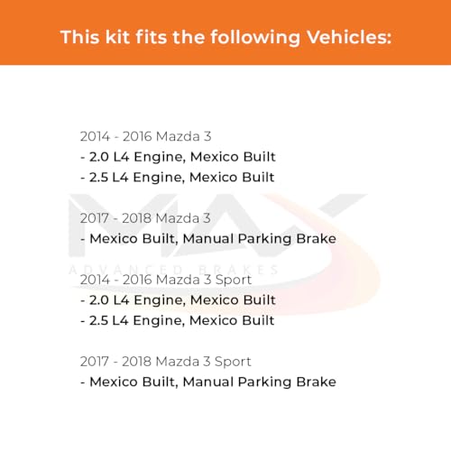 MAX Advanced Brakes - Brake Kit For 2014-2016 Mazda 3 (Mexico Built), 17-18 Mazda 3 (Manual Parking Brake, Mexico Built)| Carbon Ceramic Brake and Rotor Kit Front and Rear| OE Replacement Brake Rotors