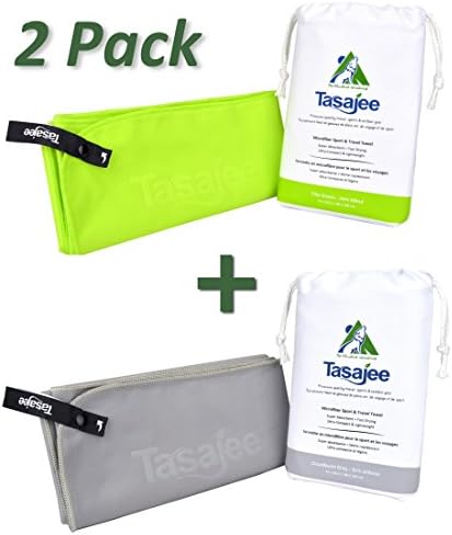 Premium Microfiber Travel &amp; Sports Towel by Tasajee. (Green/Gray, 31x63-Inch (80x160cm))