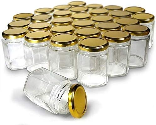 PRAMUKH FASHION Pot Matka Glass Jars Kitchen Air Tight lid Glass Jars Grocery Pickle Cereal Glass Jars, Pack of (12, Gold)