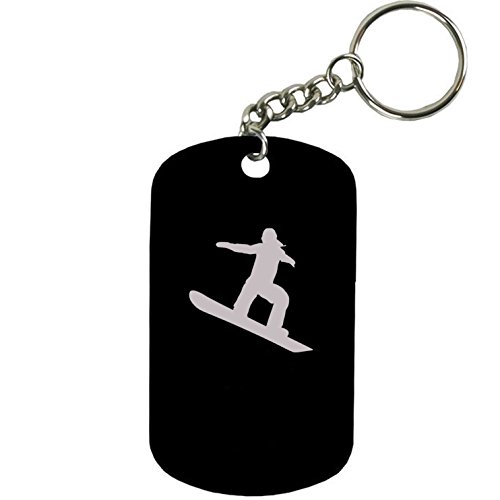 Personalized Engraved Custom Snowboarder, Snowboarding 2-inch Colored Anodized Aluminum Customizable Keychain Dog Tag, Black