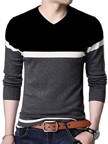 Jinsxメンズ ニット セーター Vネック コットン100 3色 カラー ライン 長袖 New デザイン 防寒 メンズ 秋冬 プルオーバー トップス