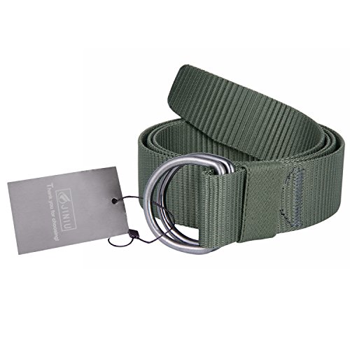 JINIU Canvas Web Belts for Men Women Military Style Double D Ring Buckle Belt Green Color (JNSG28)