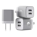 LOOGGO USB Wall Charger, Universal Dual USB 2.1AMP Wall Charger Plug Power Adapter Charger Block Cube for iPhone X/8/7/6 Plus, iPad, Samsung Galaxy S5/S6/S7 Edge, LG, ZTE, Motorola (Grey) 3-Pack