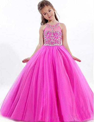 Aiduo Big Girls Floor Length Beaded Organza Pageant Dress (12, Pink)