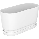 XiHuaer 13" Rectangular Ceramic Planter with Drainage and Saucer, White | Indoor Outdoor Use, 13"L x 5.5"W x 6.3"H, Modern Home Decor, Window Box Planter, Matte White