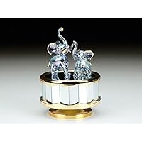 Mom and Baby Elephant Music Box: "Born Free" Tune, 6"H, Hand Spun Glass, Rotating Mirrored Pedestal
