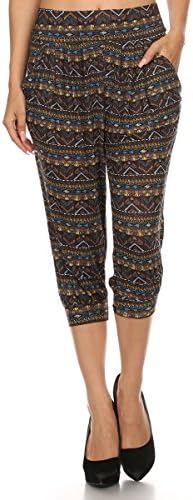 Women's Stripe Tribal Aztec Navajo Chevron Spring Floral Premium Ultra Soft Harem Capri