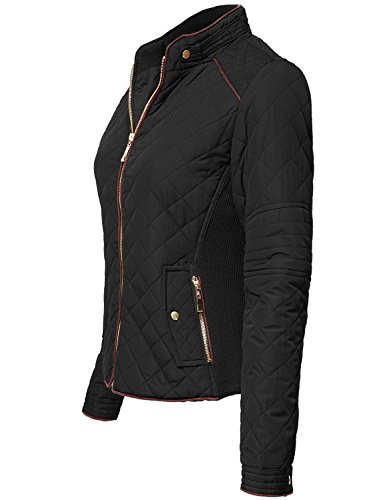 Luna Flower Winter Quilted Padding Vest Long Sleeve Warm Jackets 123-Black Small - Thumbnail 2