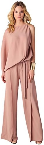 Women's Jumpsuit Sexy One Off Shoulder High Waist Long Wide Leg Belted Jumpsuit Rompers pink-XL