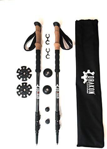 Carbon Fiber Trekking Poles, Cork Handles, flip locks, 2 poles, Ultralight, Collapsible, 2 Poles - Perfect for Hiking, Walking, Mountaineering and Hunting
