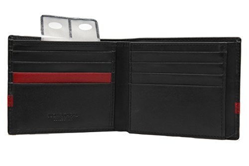 Genuine Calf Leather Black & Red Bi-fold Wallet Quinn Flip ID with Gift Box (53-27)