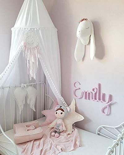 MSOO Kids Bedroom Princess Lace Bedding Round Dome Bed Canopy Deco Bed nets (White)
