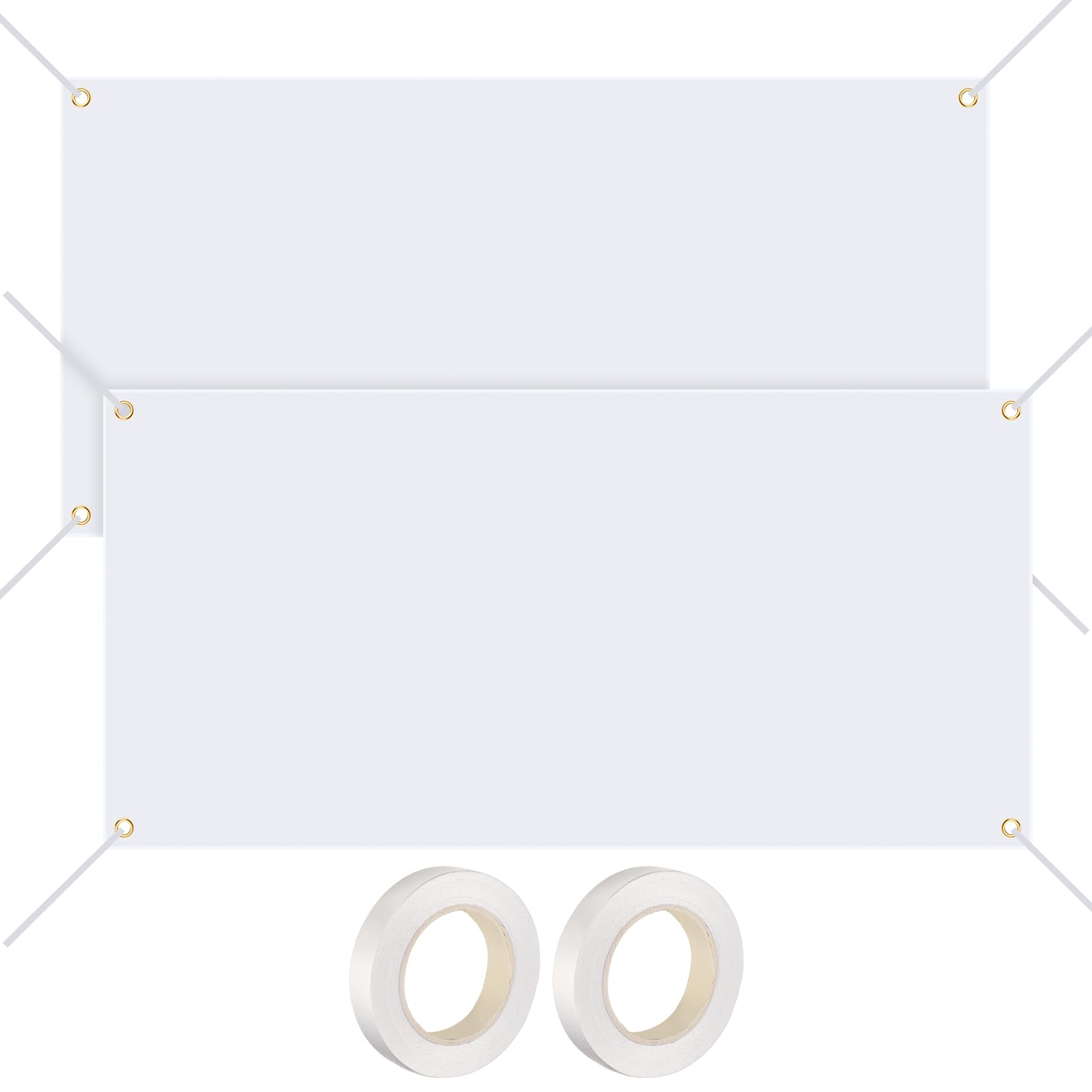 Photo 1 of 2 Pcs 3x6 Feet Large Blank Banners to Decorate, Thick Polyester Oxford Sublimation Banner with Hanging Ropes, White DIY Banner Signs for Business Indoor Outdoor Wall Decor