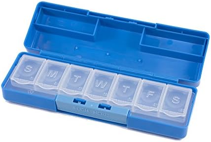 7 Day Pill Reminder in Hard Plastic Snap Shut Case (Blue)