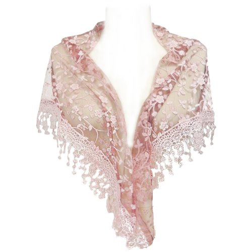 Wrapables Embroidered Floral Lace Triangle Scarf, Pink and Burgundy