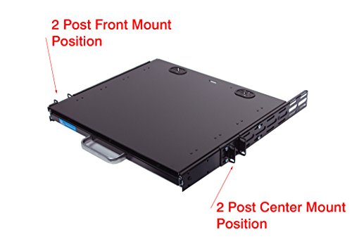 1U Compact rack mount keyboard drawer with retractable mouse pad for right or left hand operator supports 2 post 19" rack cabinet - Thumbnail 3