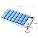 CozyCabin Digital Pill Box Timer Reminder, 7-Day Travel Pill Container Dispenser Medicine Organizer with Alarm (Blue)