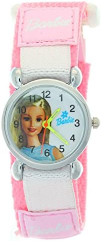 New Product! Adorable Barbie Pink Nylon Velcro Band Fashionable Cartoon Girls Watches