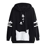 Womens Japanese Kawaii Style Kitty Cat Print Pocket Long Sleeve Thin Hoodie Tops
