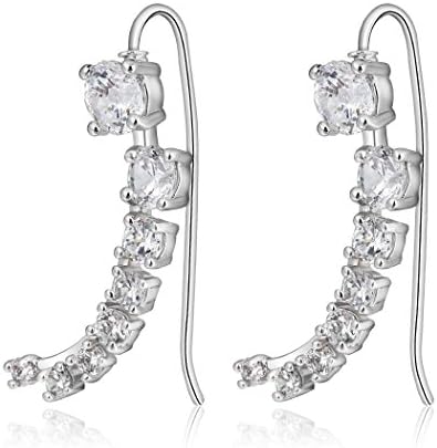 Bezel-set CZ Curved Ear Crawler Cuff Earrings