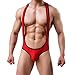 Men's Jockstrap Leotard Underwear Jumpsuits Wrestling Singlet Bodysuit(Red S)