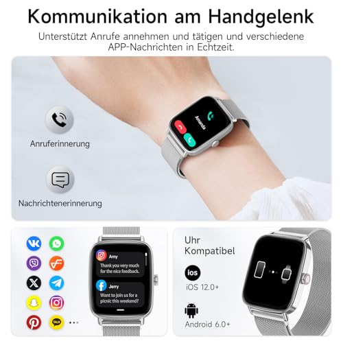 Smartwatch Men Women with Phone Function, 1.85 Inch HD Watches with Heart Rate Sleep Monitor SpO2 Pedometer, 110+ Sports Modes Fitness Watch, IP68 Waterproof Smart Watch Compatible with iOS/Samsung/Android