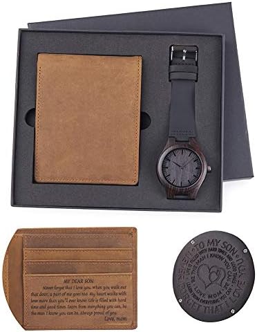 Mens Engraved Watch Wallet Family Gift Personalized Watches Special Birthday Anniversary Creative Gift for Husband Son Boyfriend Dad with Gift Box