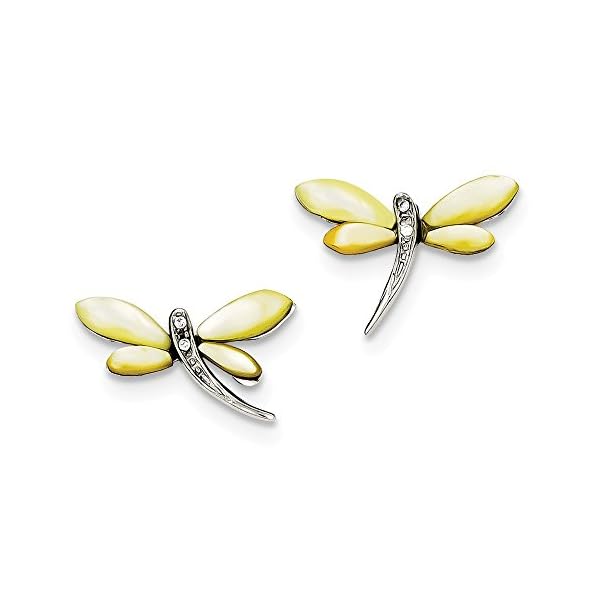 925 Sterling Silver Rhod Pltd Cubic Zirconia Cz Yellow Mother Of Pearl Dragonfly Earrings Ball Button Animal Insect Fine Jewelry For Women Gifts For Her - Image 4