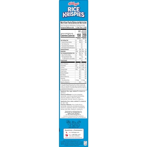 RICE KRISPIES, BREAKFAST CEREAL, ORIGINAL, FAT FREE FOOD, 9OZ BOX