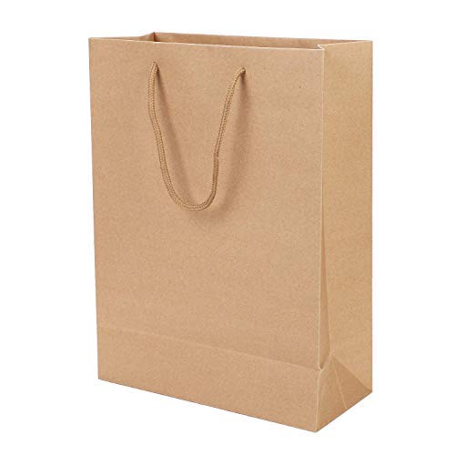 10 pcs Brown Paper Bags with Handles Kraft Xmas Party Bag,Gift Bags Recycled Paper Carrier Bags for Grocery Baking Shopping Merchandise Boutique Retail