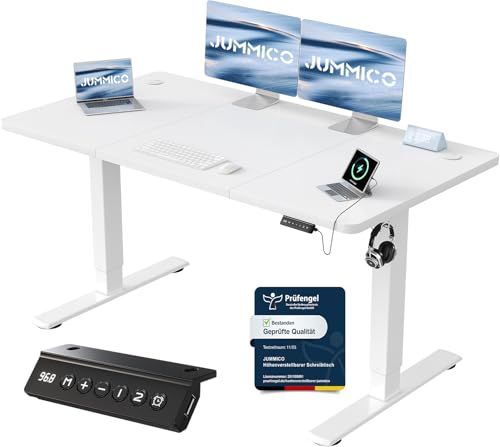 JUMMICO Höhenverstellbarer Schreibtisch 140 x 60 cm, USB-A-Anschluss