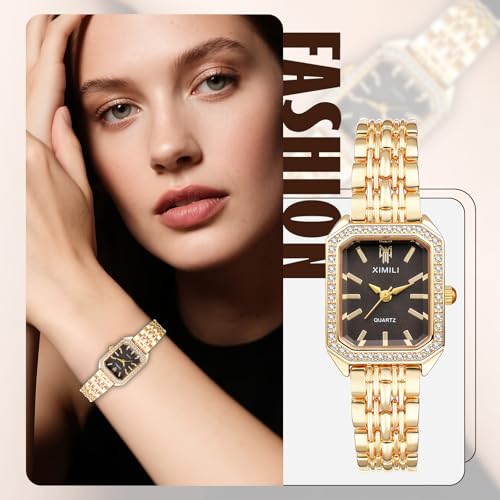 OIDEA Women's Quartz Analogue Watch: Elegant Square Watch with Rhinestones Set Bar Scale Stainless Steel Strap - for Business Gift