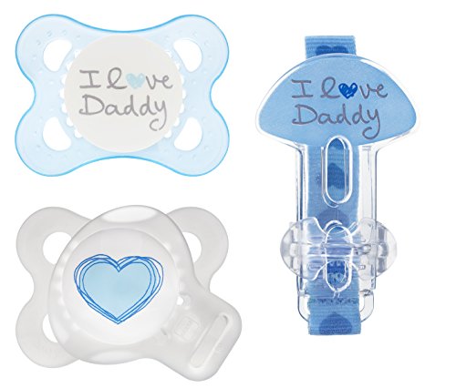 MAM Love & Affection Orthodontic Pacifier with Clip Value Pack, I Love Daddy, Boy, 0-6 Months, 2-Count