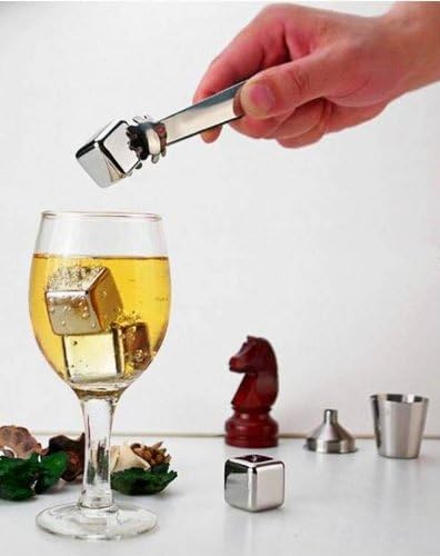 Mgaic Show Whiskey Stones Rocks Stainless Steel Reusable Ice Cubes 4 Pcs Packed