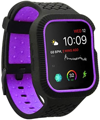 Veczom Band with Case Compatible with Apple Watch 40mm Series 4, Waterproof Wristband Silicone Sport Strap for iWatch Bracelet Bands (Black Purple, 40MM)
