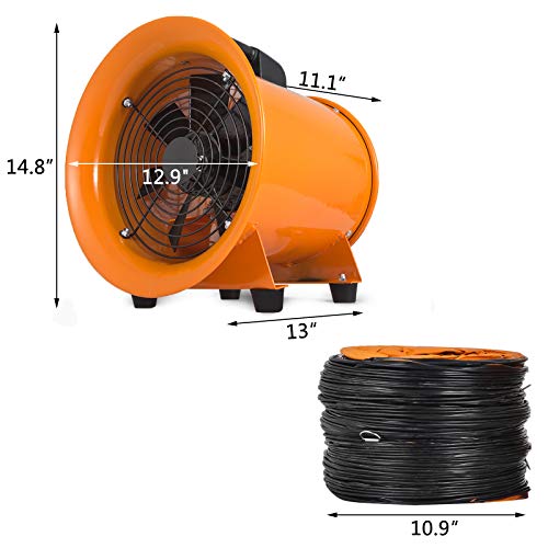 OrangeA Utility Blower Fan 10 inch Portable Ventilator High Velocity Utility Blower Mighty Mini Low Noise with 10M Duct Hose (10 inch Fan with 10M Hose)