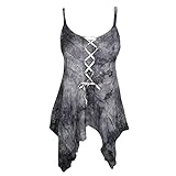 Mogul Interior Gray Womens Top Tunic Front Tei Boho Hippie Tank Blouse L