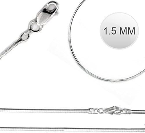 Sterling Silver Italian Solid Round Omega Chain 150 - 1.5MM Luxurious Nickel Free Necklace with Lobster Claw Clasp Closure - Crazy2Shop