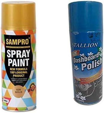 Sampro multipurpose aerosol spray paint (Gold spray paint) 400 + Dashboard polish Sampro multipurpose aerosol spray paint (Gold spray paint) 400 + Dashboard polish