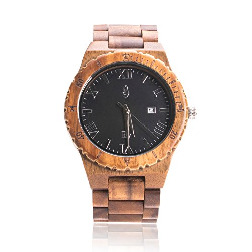 Wooden Wrist Watch for Men - Koa Wood/Sapphire Crystal Dial Window/Wood Watch Band/Analog Citizen Movement - Includes Logo Stamped Box
