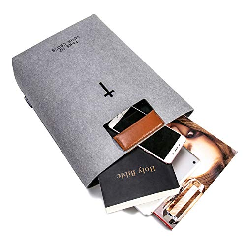 AGAPASS Christian Bible Tote Bag for Men Women Girls Boys with PU Leather Handles Cute Bible Carrying Case Carved Cross Holy Bible Cover, Felt Bible Study Bag, Bible Purse,Today's Deals,Smoke