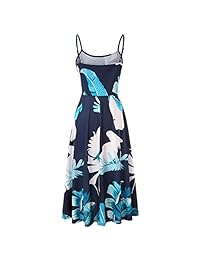 CHBORCHICEN - Vestido de verano para mujer, sin espalda, con tirantes al hombro, ajustables, casual, estampado floral, acampanado