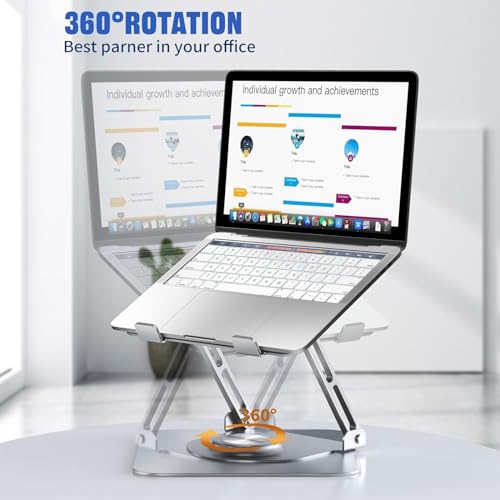 AIRFULAE Adjustable Laptop Stand with 360° Rotating Base, Ergonomic Computer Riser for Desk, Adjutable Height Muti-Angle, Foldable Laptop Mount, Stable Metal Holder Support 10-17.3" MacBook Notebook