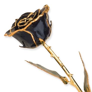 Allmygold Jewelers Long Stem 24k Dipped Gold Trim Black Rose - Silk