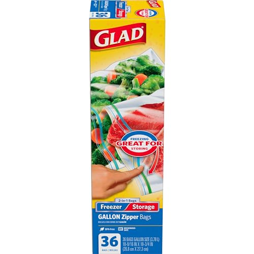 GLAD Food Storage and Freezer Bags, 2 in 1 Gallon Plastic Bags, Freezer