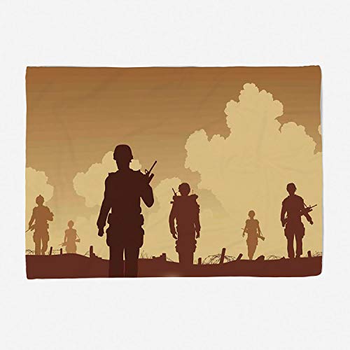 Super Soft Throw Blanket Custom Design Cozy Fleece Blanket/Perfect for Couch Sofa or Bed/78x49 inches/War Home Decor,Soldier Shadows with Military Costumes and Weapons Walking on Patrol Print,Brown Cr